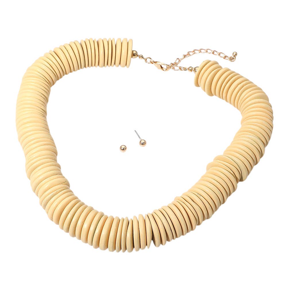Sensibling Corp. - Chunky Wooden Disc Beaded Statement Necklace