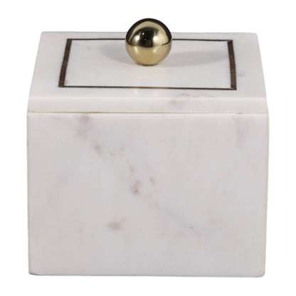 Sagebrook Home - Marble Modern Storage Box with Removable Lid - White, 5 in.
