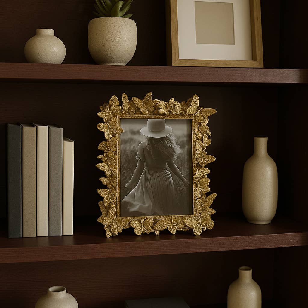 Sagebrook Home Gold Polyresin Butterfly in Bloom Frame 5x7 in.