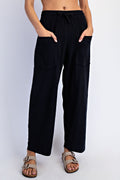Rae Mode Black Cotton Slub Barrel Pant