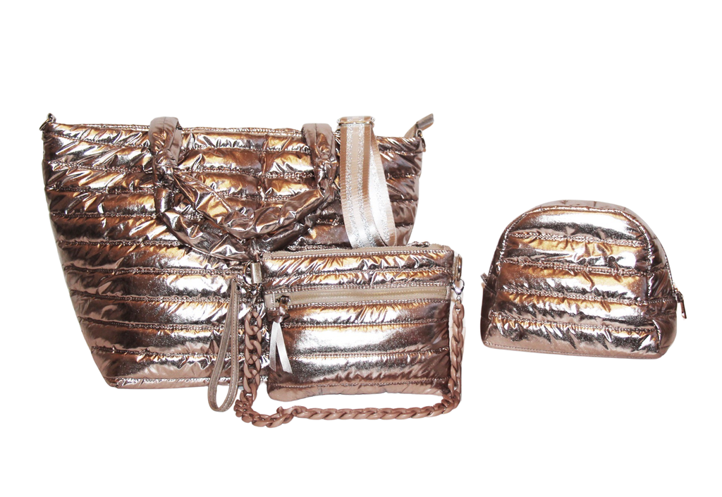 Lemonbella - Lemonbella Gold Metallic Puffer Tote Shoulder Bag Gift