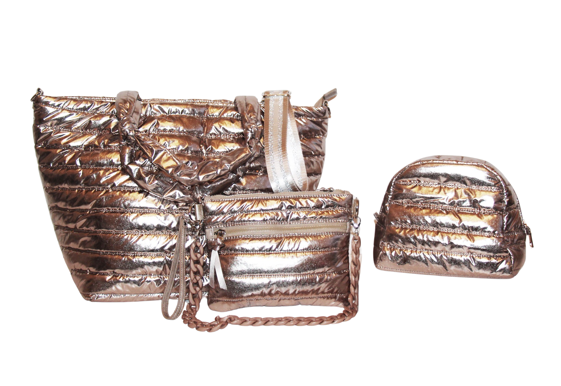 Lemonbella - Lemonbella Gold Metallic Puffer Tote Shoulder Bag Gift