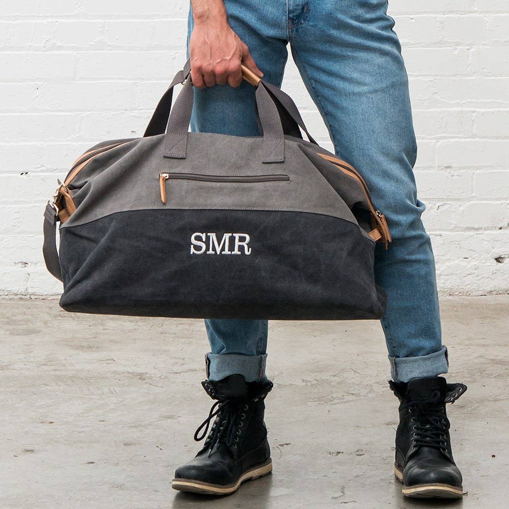 Weddingstar Inc. - Large Canvas Travel Duffle Bag - Black & Gray