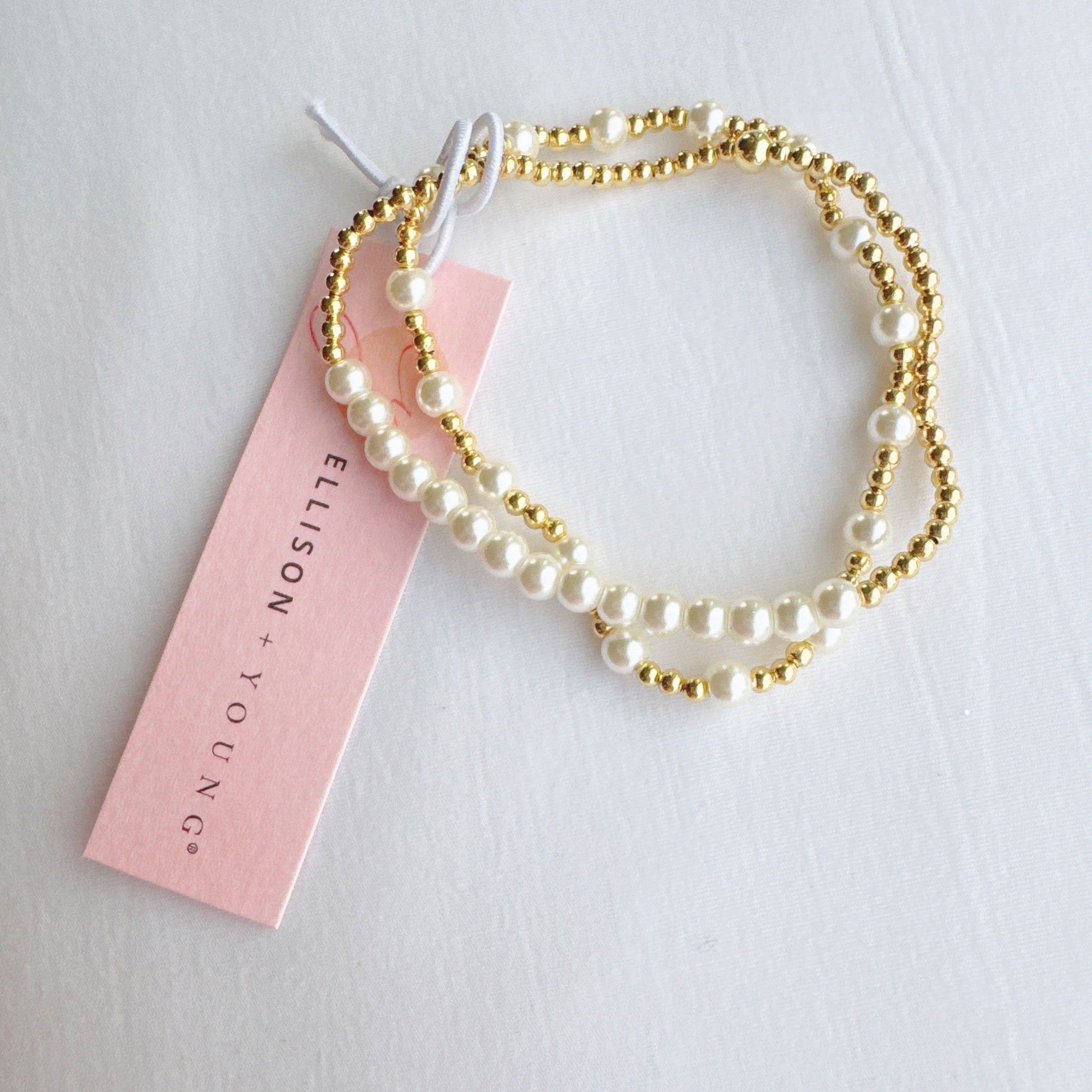 Ellison+Young - Pearls And Gold Stretch Bracelet Set Of 2