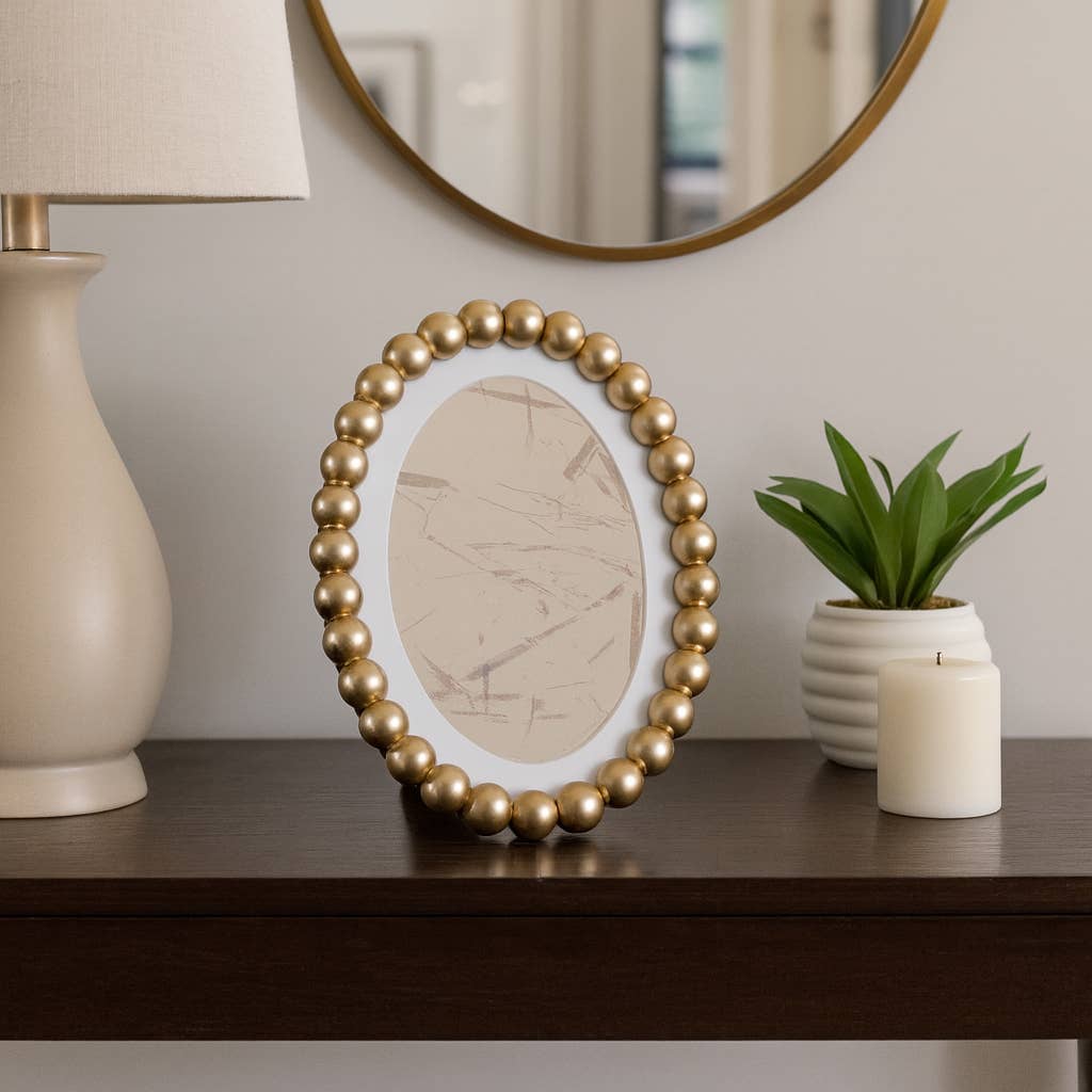 Sagebrook Home Gold Glass Matted Round Beaded Photo Frame, 7x9 in.
