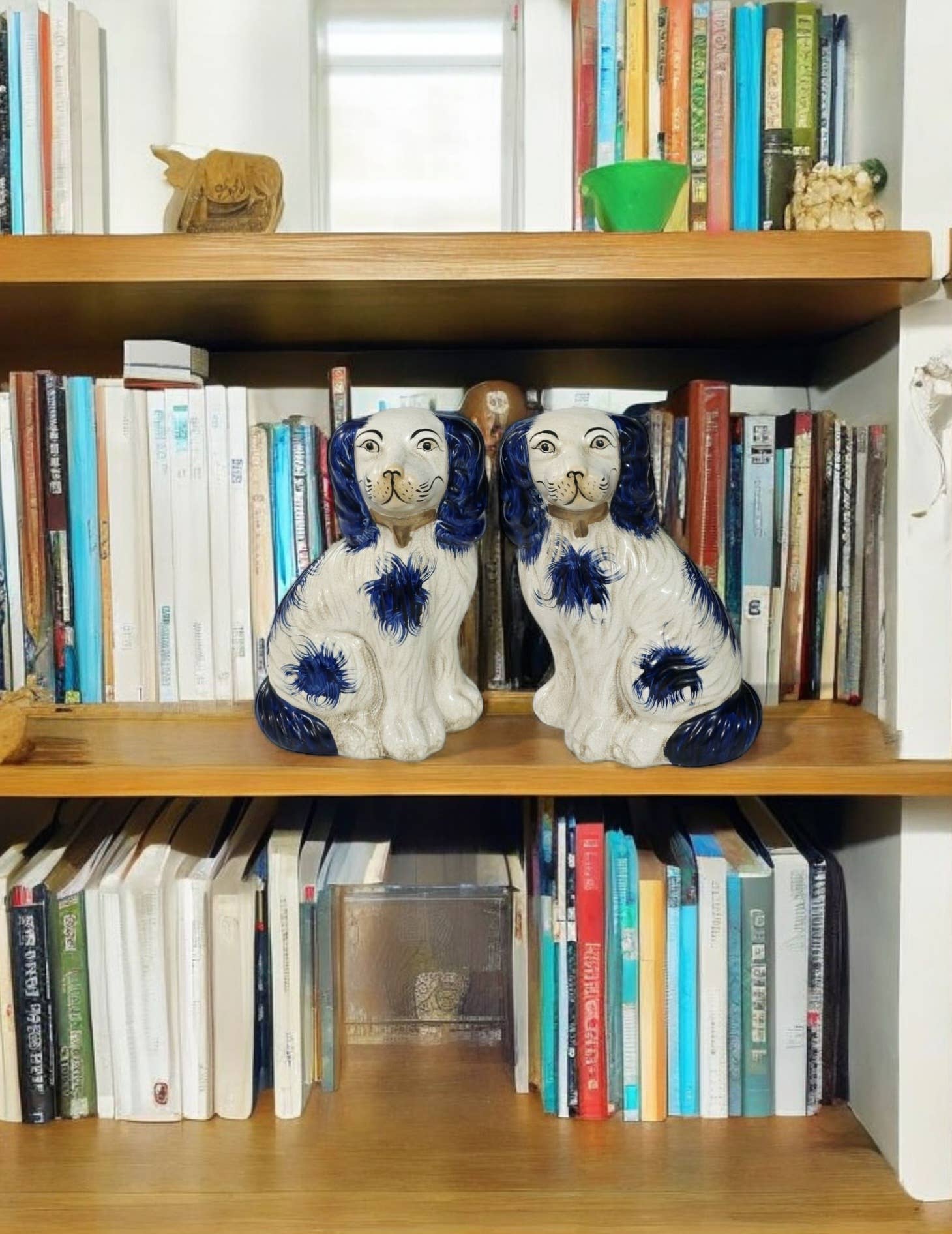 AA Importing - Blue and White Ceramic Staffordshire Dog Pair