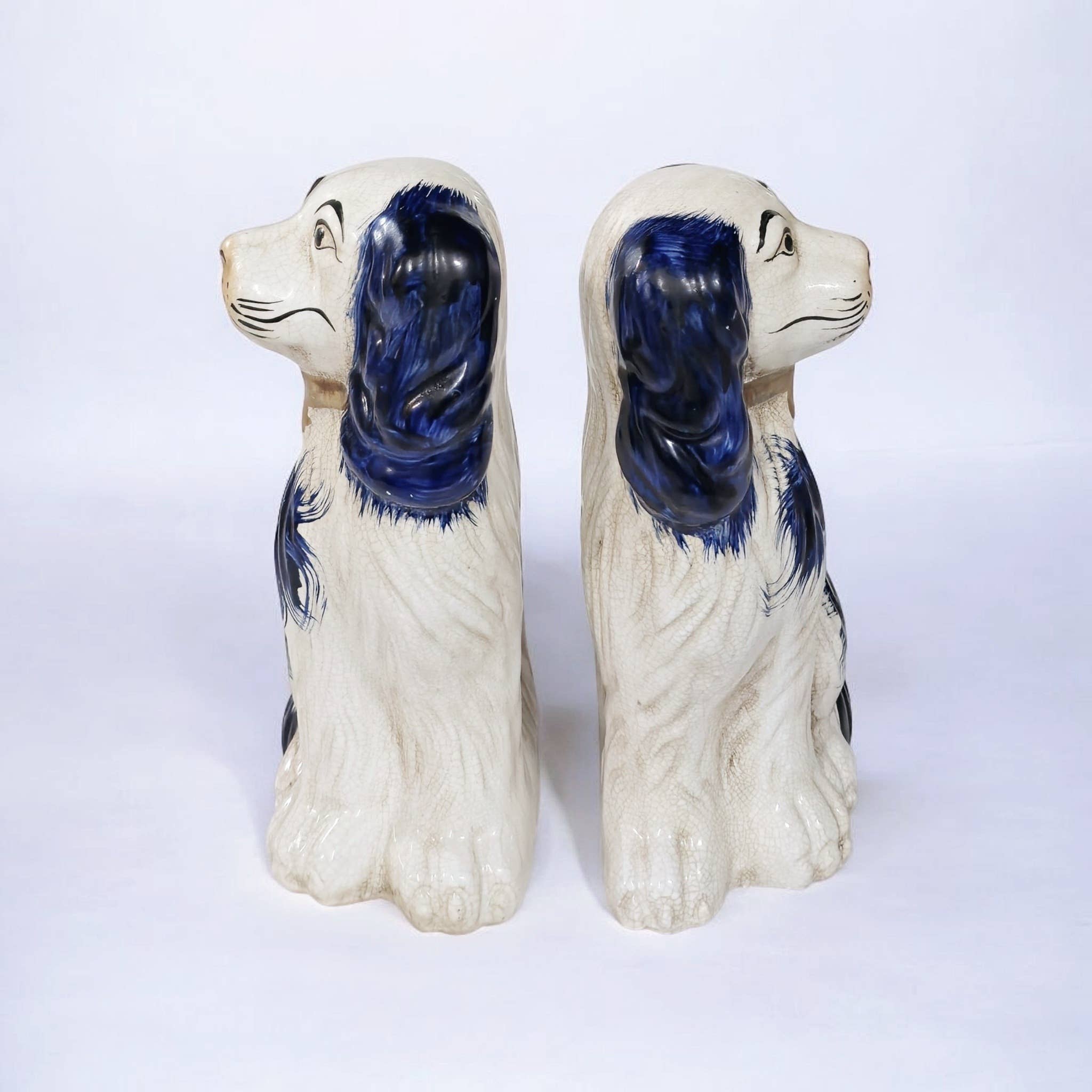 AA Importing - Blue and White Ceramic Staffordshire Dog Pair