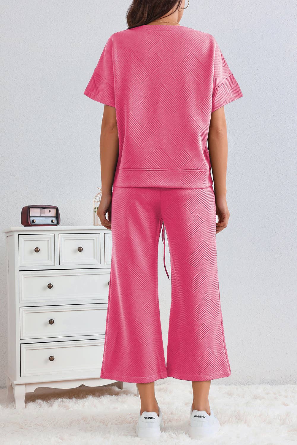 LA Society - LAS Textured Loose T Shirt and Drawstring Pants Set