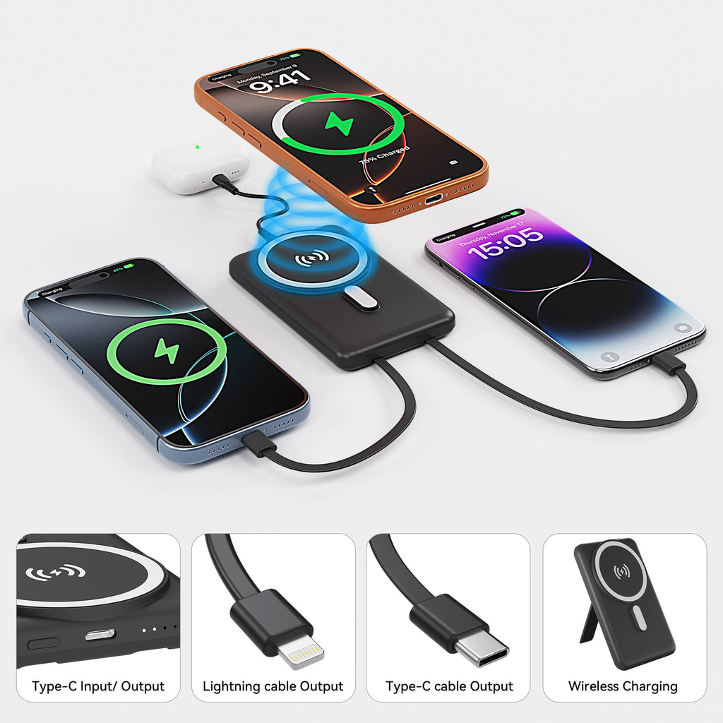 LAX Gadgets - Magnetic 7200mAh Rapid-Charge Power Bank with Built-In Cable