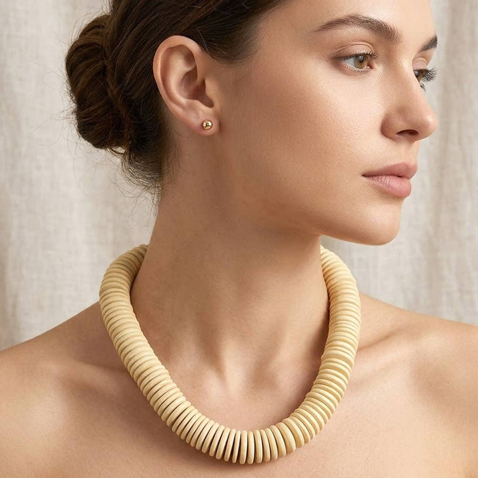 Sensibling Corp. - Chunky Wooden Disc Beaded Statement Necklace