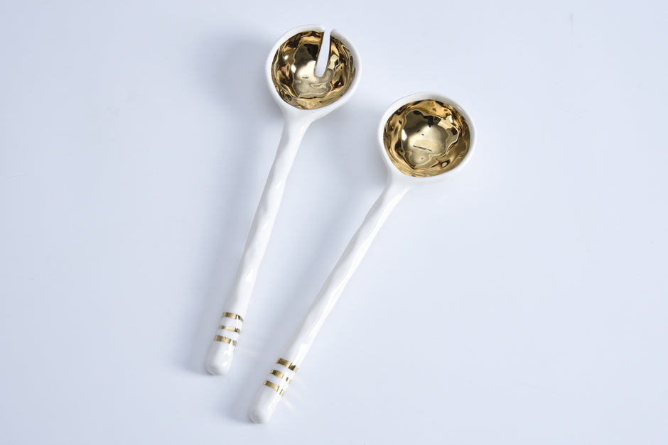 Pampa Bay Porcelain Salad Server Set Gold