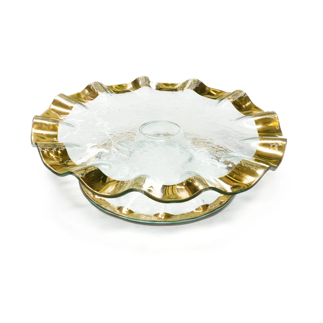 Annieglass Ruffle Pedestal Cake Plate