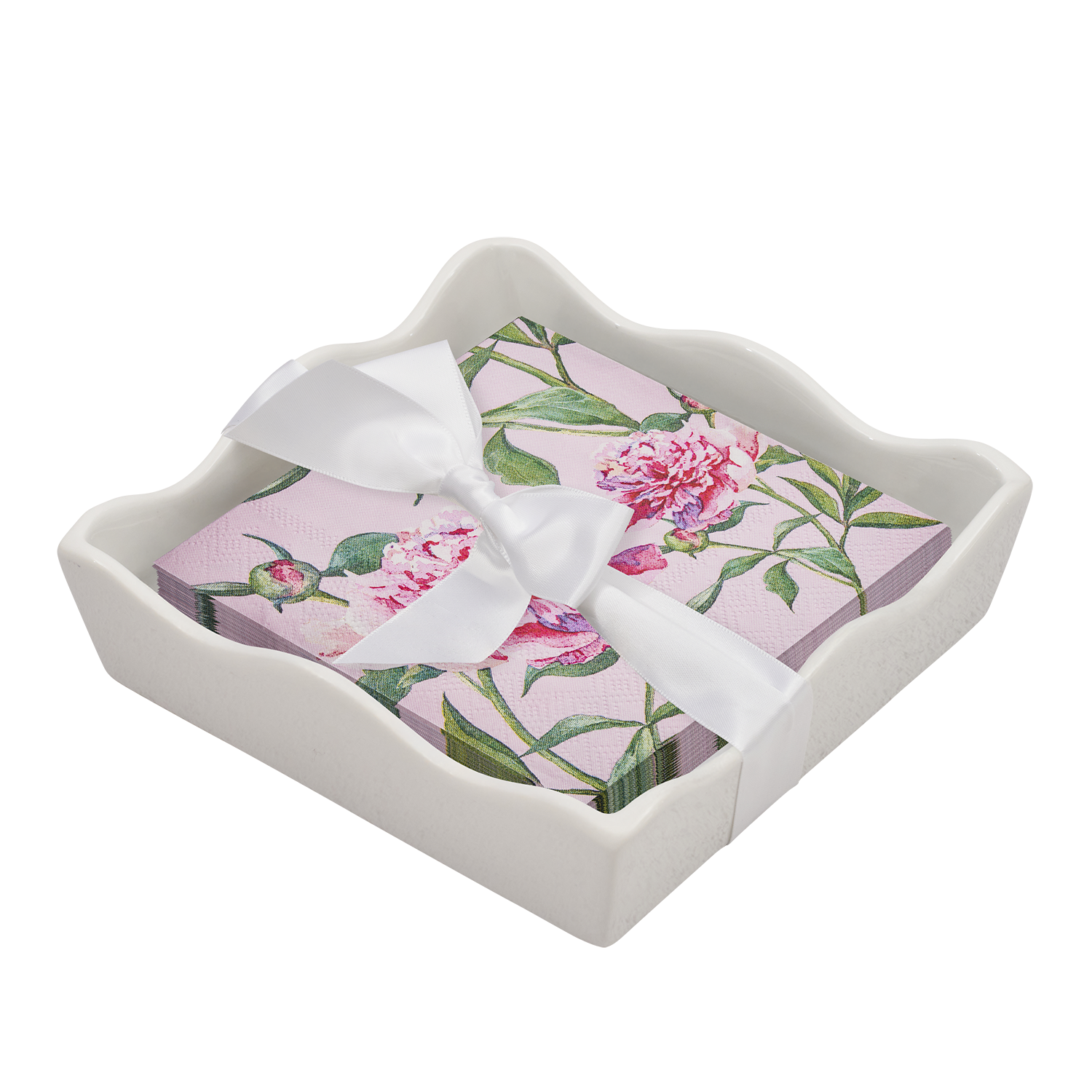 Sophistiplate Ceramic Wave Napkin Tray with Cocktail Napkin