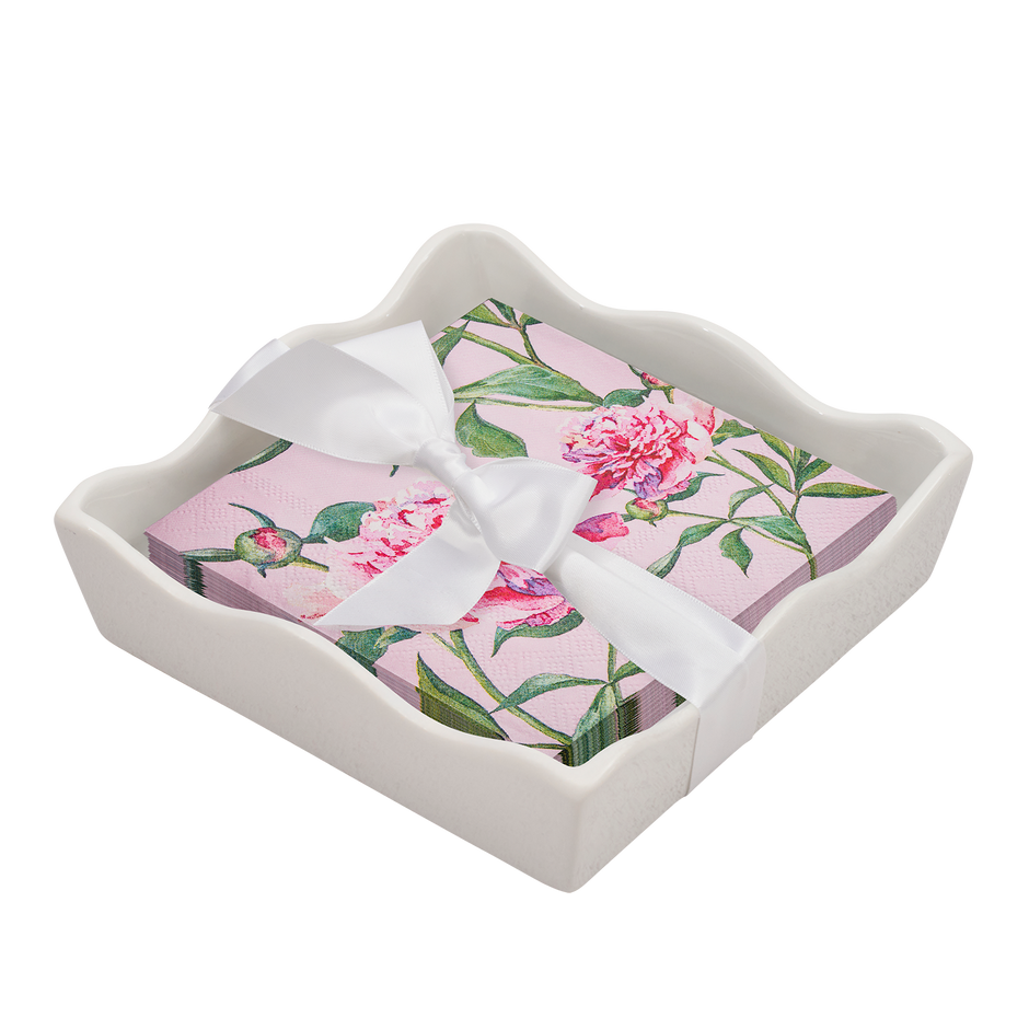 Sophistiplate Ceramic Wave Napkin Tray with Cocktail Napkin