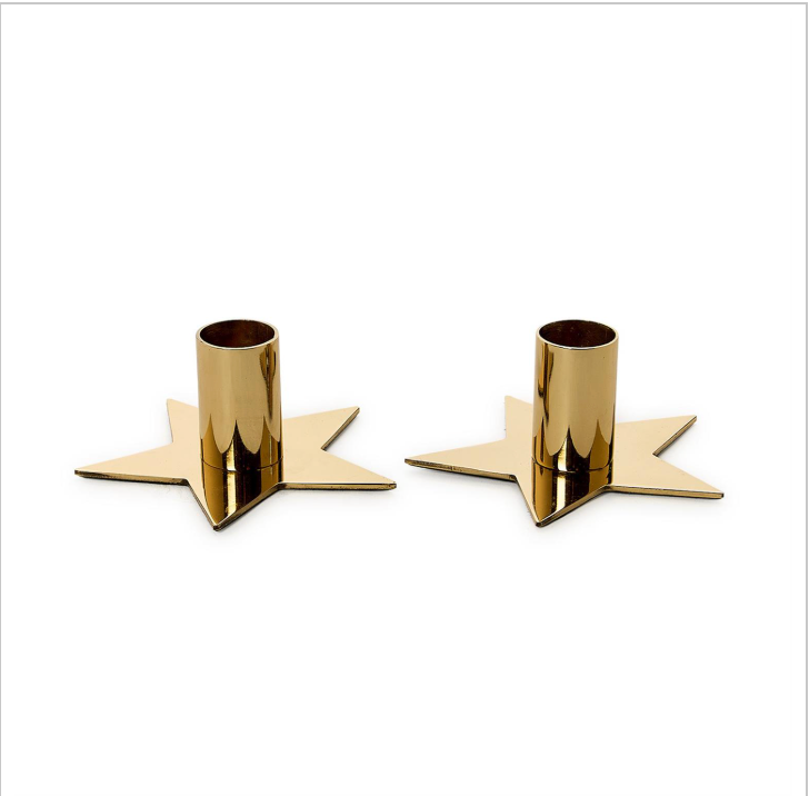 Two's Company Star Shape Metallic Gold Metal Candleholder