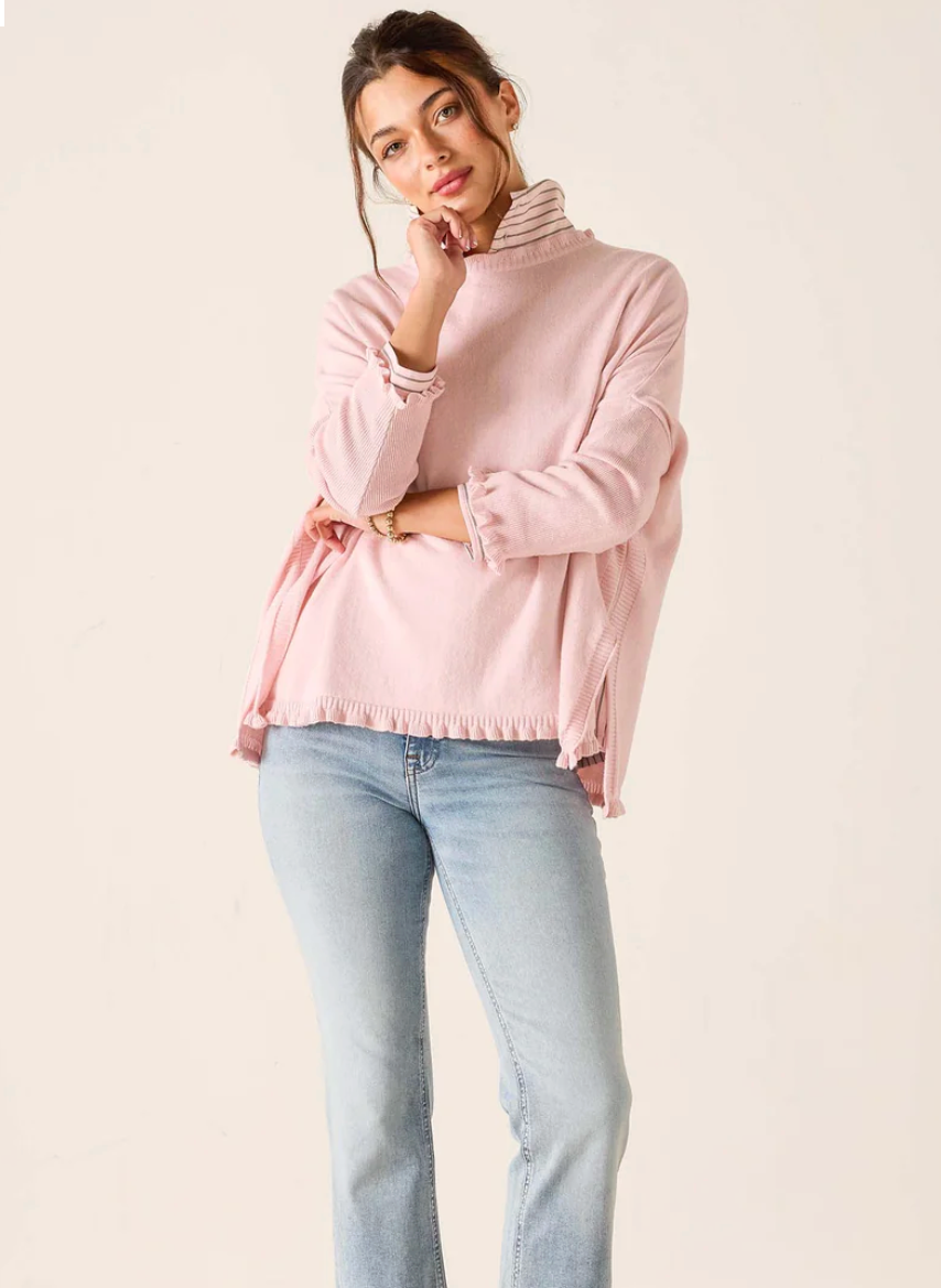 Mersea Ruffle Catalina Cotton Ruffle Sweater Rose Quartz