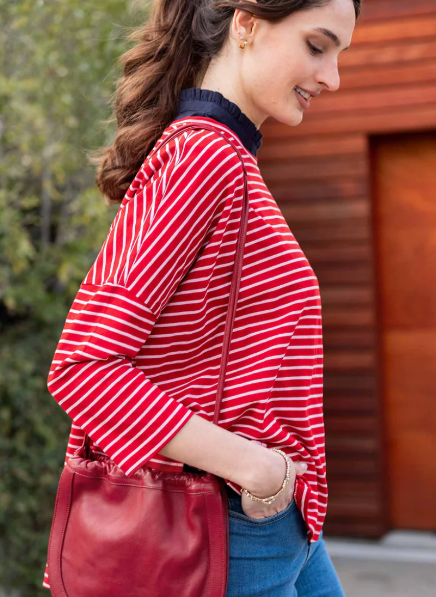Mersea Red with Pink Stripe Quarter Length Sleeve