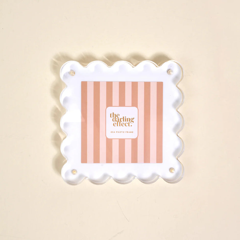 The Darling Effect Square Scalloped Acrylic Frame -White