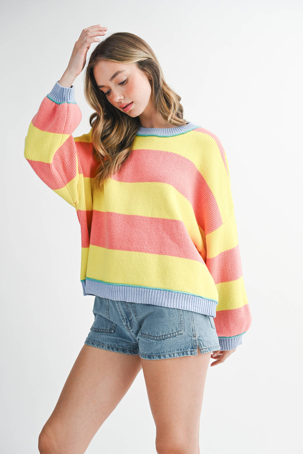 AEMI + CO - 3404GK Striped Knit Crewneck Pullover Sweater