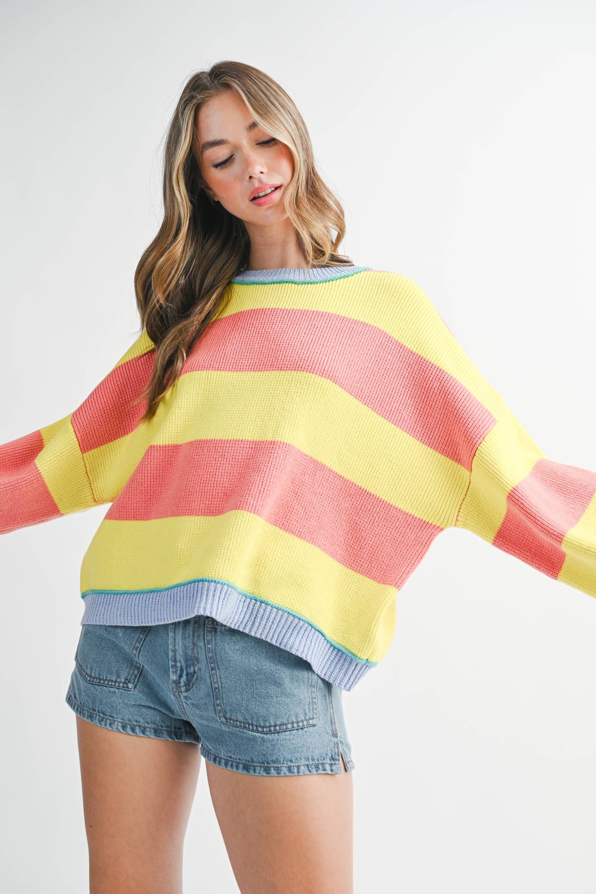 AEMI + CO - 3404GK Striped Knit Crewneck Pullover Sweater