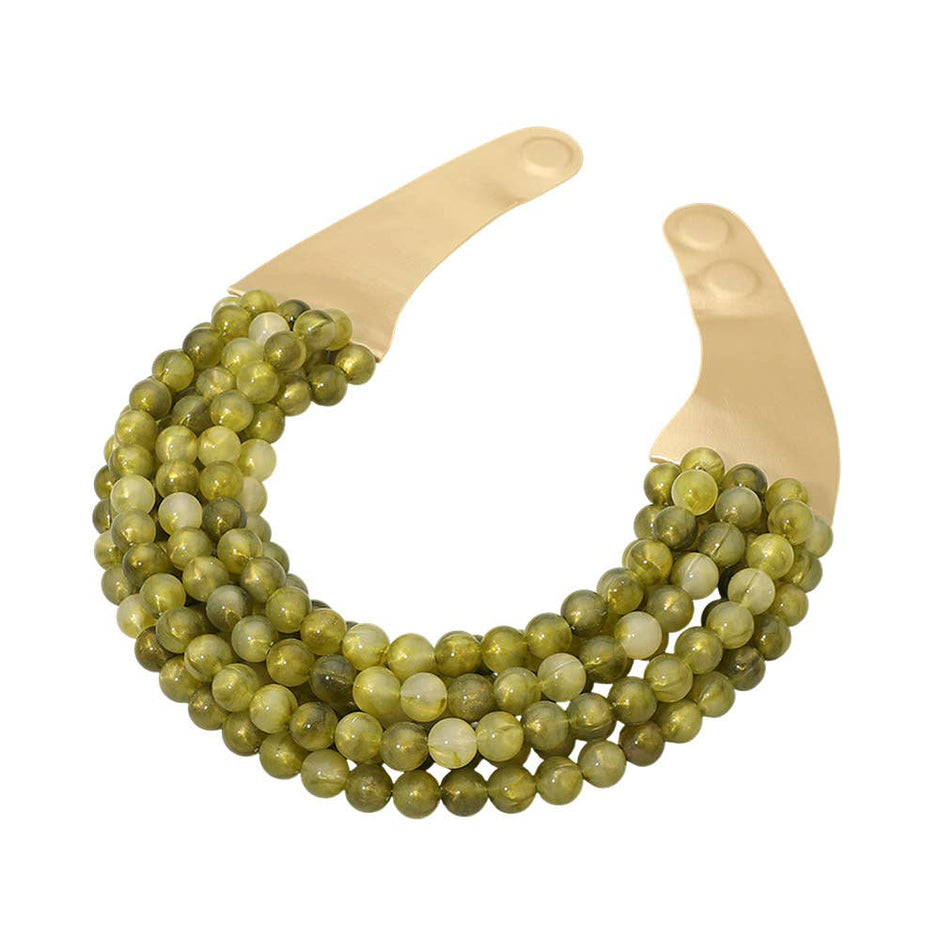 Sensibling Corp. - Marbled Ball Beaded Multi Layered Faux Leather Magnetic Collar Necklace