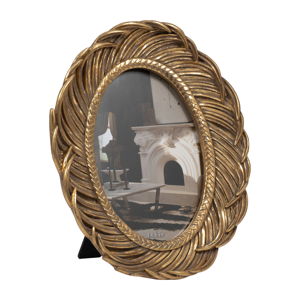 Sagebrook Home Gold Polyresin Feathers Around Oval Photo Frame, 4x6 in.