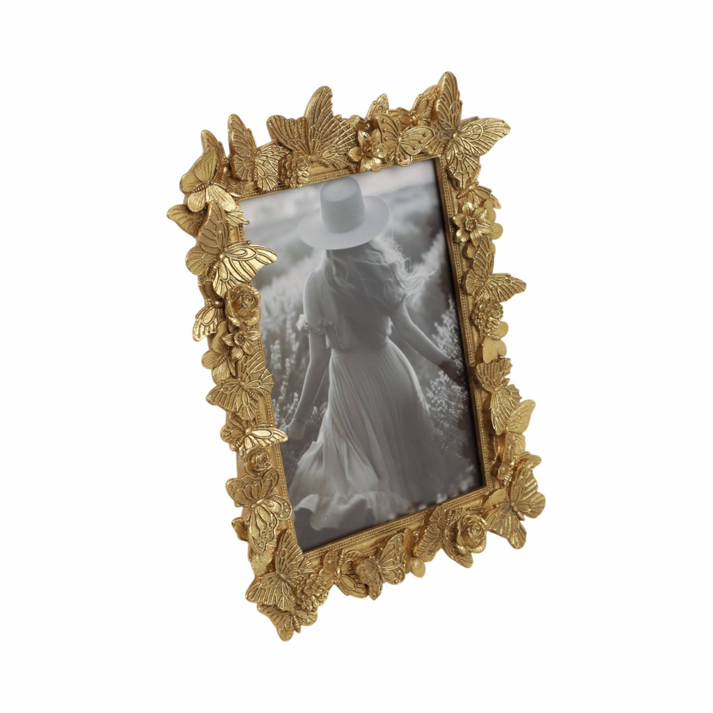 Sagebrook Home Gold Polyresin Butterfly in Bloom Frame 5x7 in.