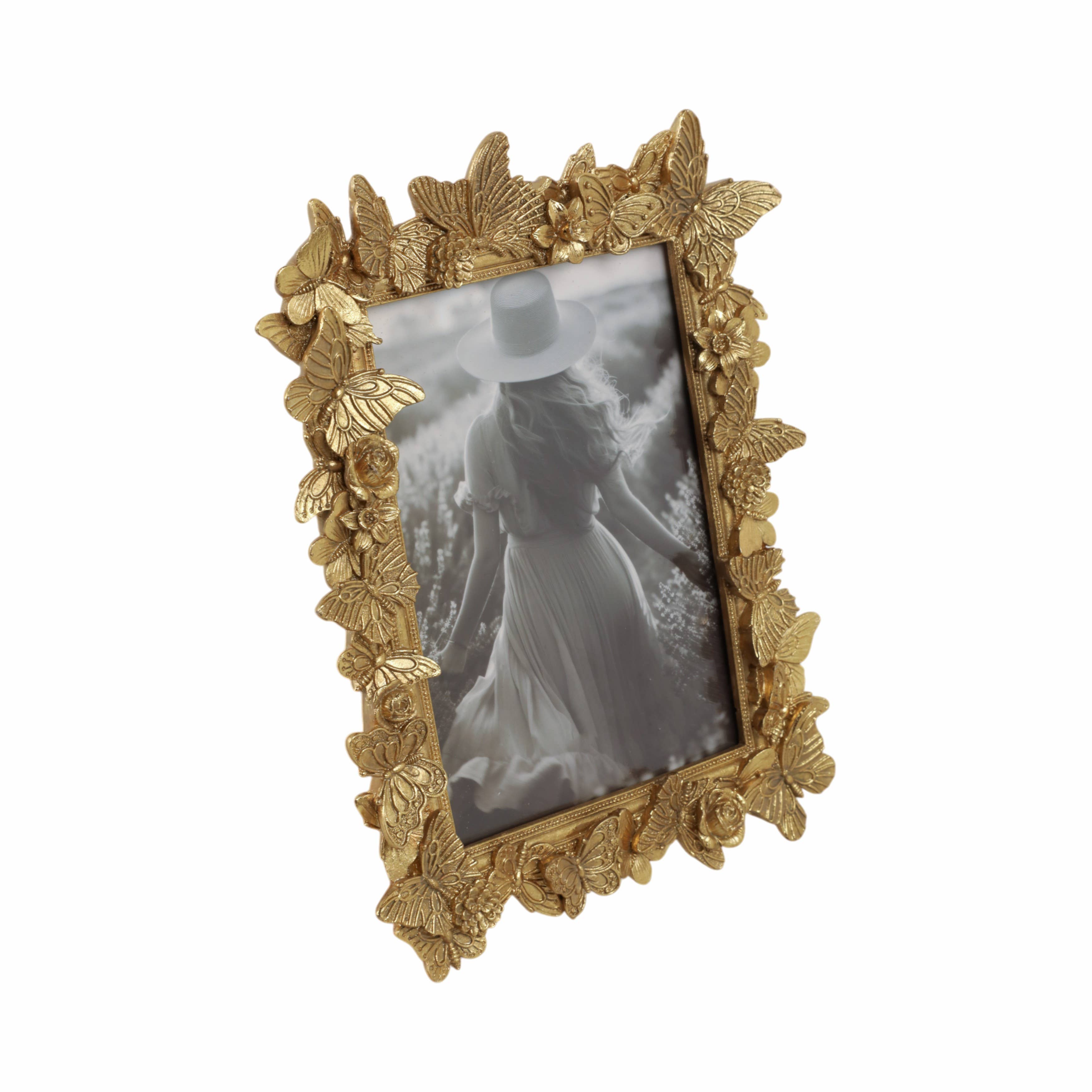 Sagebrook Home Gold Polyresin Butterfly in Bloom Frame 5x7 in.