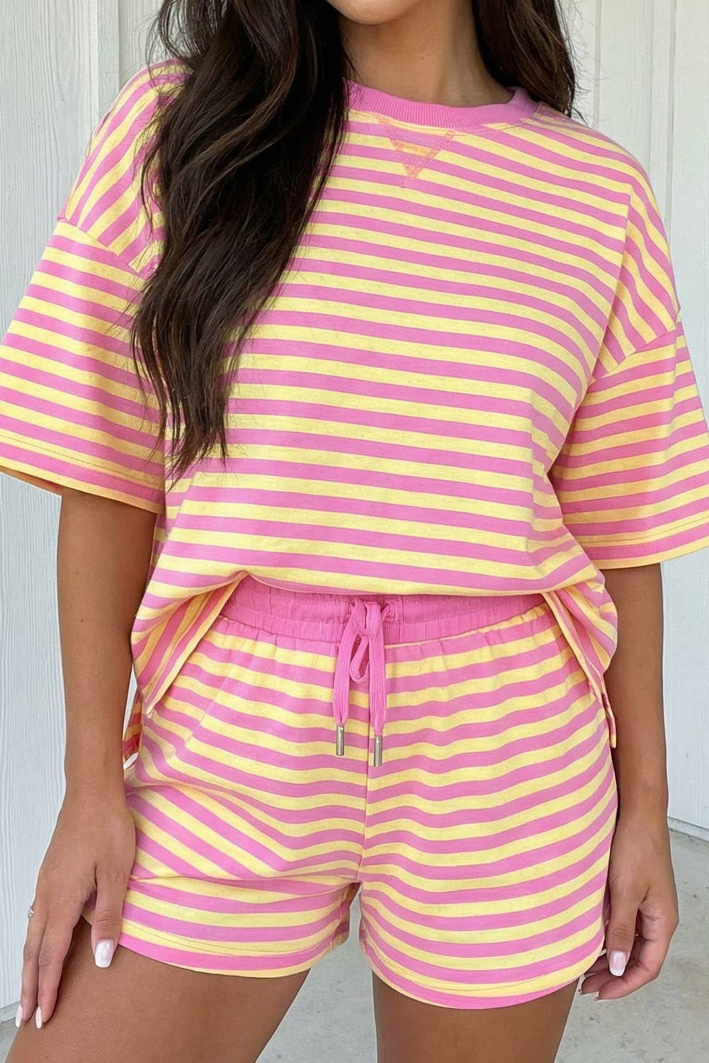 LA Society - LAS Stripe Contrast Trim Boxy Terry Short Set