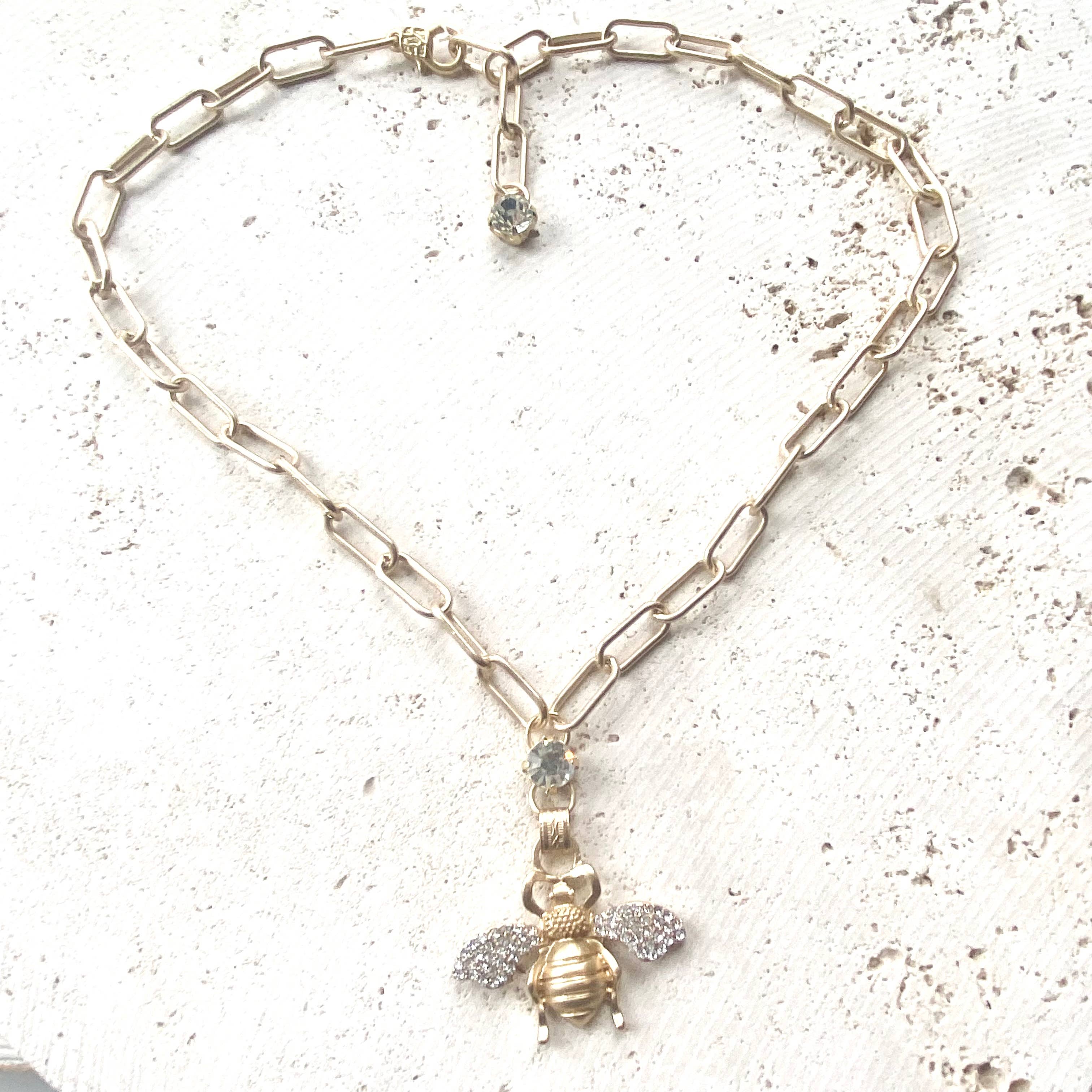 VB&CO Designs Handmade Jewelry - Bee Crystal Necklace Matte Gold