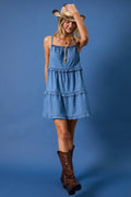 Sunday Edition by LE LIS - SLEEVELESS RUFFLE DETAIL DENIM MINI DRESS
