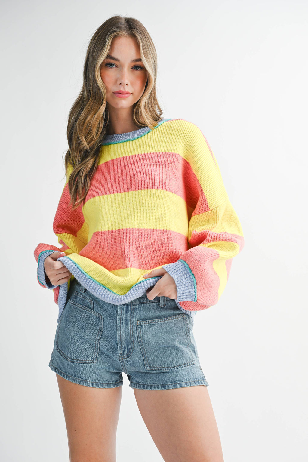 AEMI + CO - 3404GK Striped Knit Crewneck Pullover Sweater