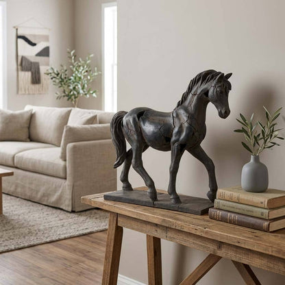 Sagebrook Home - Resin Cracked Horse Sculpture Home Decor - Brown, 16 in.