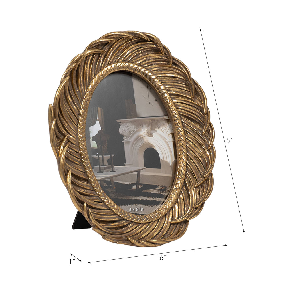 Sagebrook Home Gold Polyresin Feathers Around Oval Photo Frame, 4x6 in.
