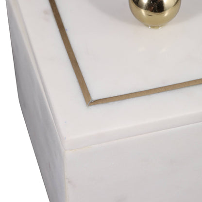 Sagebrook Home - Marble Modern Storage Box with Removable Lid - White, 5 in.