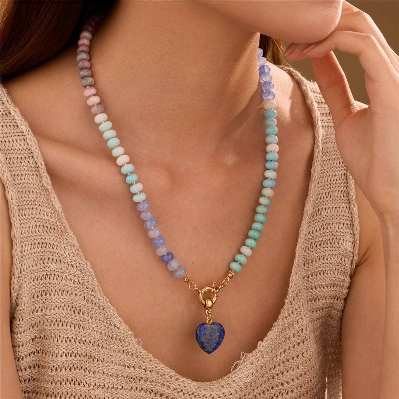JOSSLYN by wall to wall - Natural Stone Semi-Precious Glass Mixed Necklace