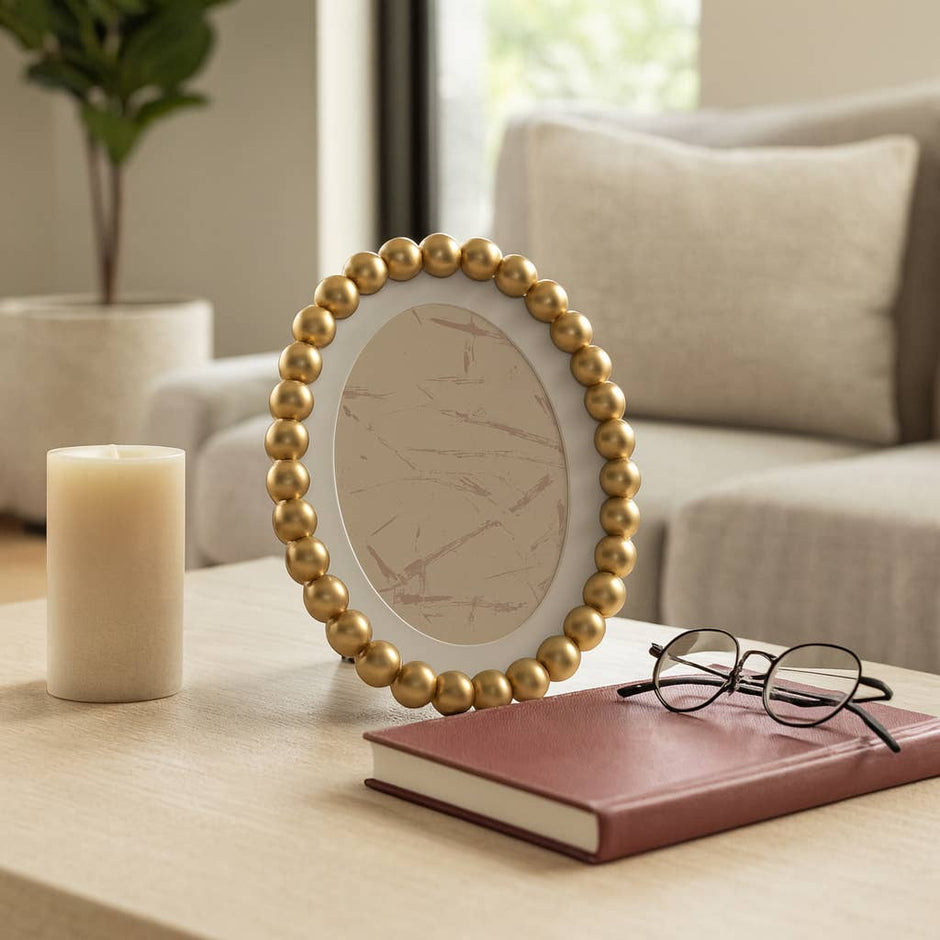 Sagebrook Home Gold Glass Matted Round Beaded Photo Frame, 7x9 in.