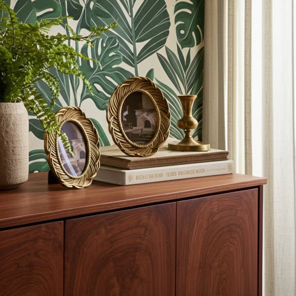 Sagebrook Home Gold Polyresin Feathers Around Oval Photo Frame, 4x6 in.