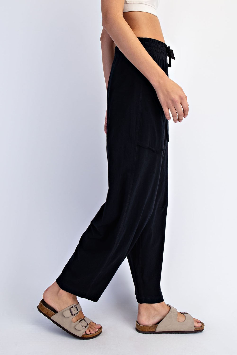 Rae Mode Black Cotton Slub Barrel Pant