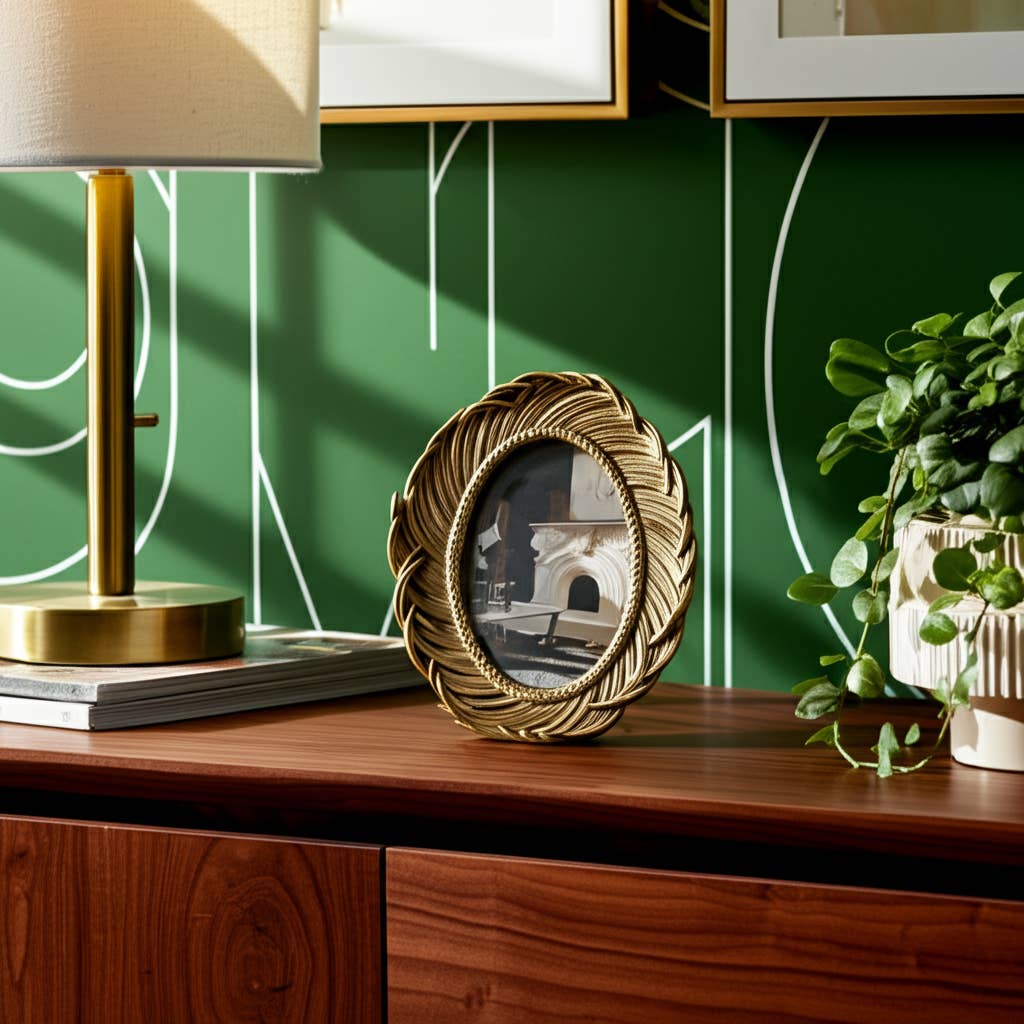 Sagebrook Home Gold Polyresin Feathers Around Oval Photo Frame, 4x6 in.