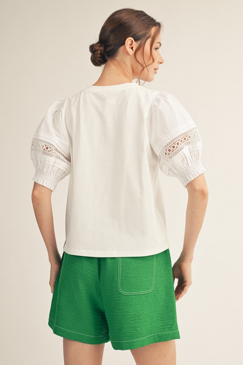 Jodifl Lace Accent Puff Sleeve Top