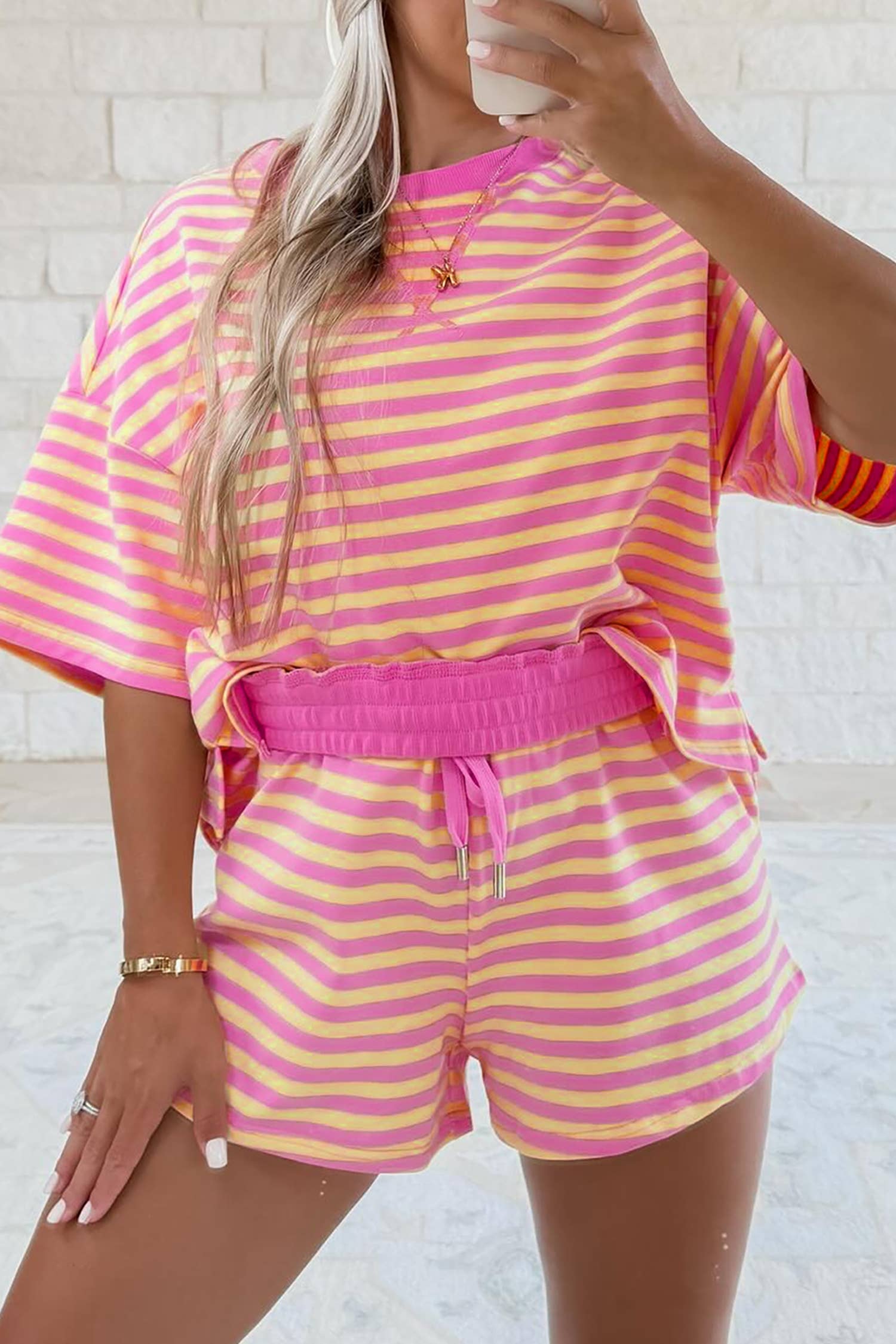 LA Society - LAS Stripe Contrast Trim Boxy Terry Short Set