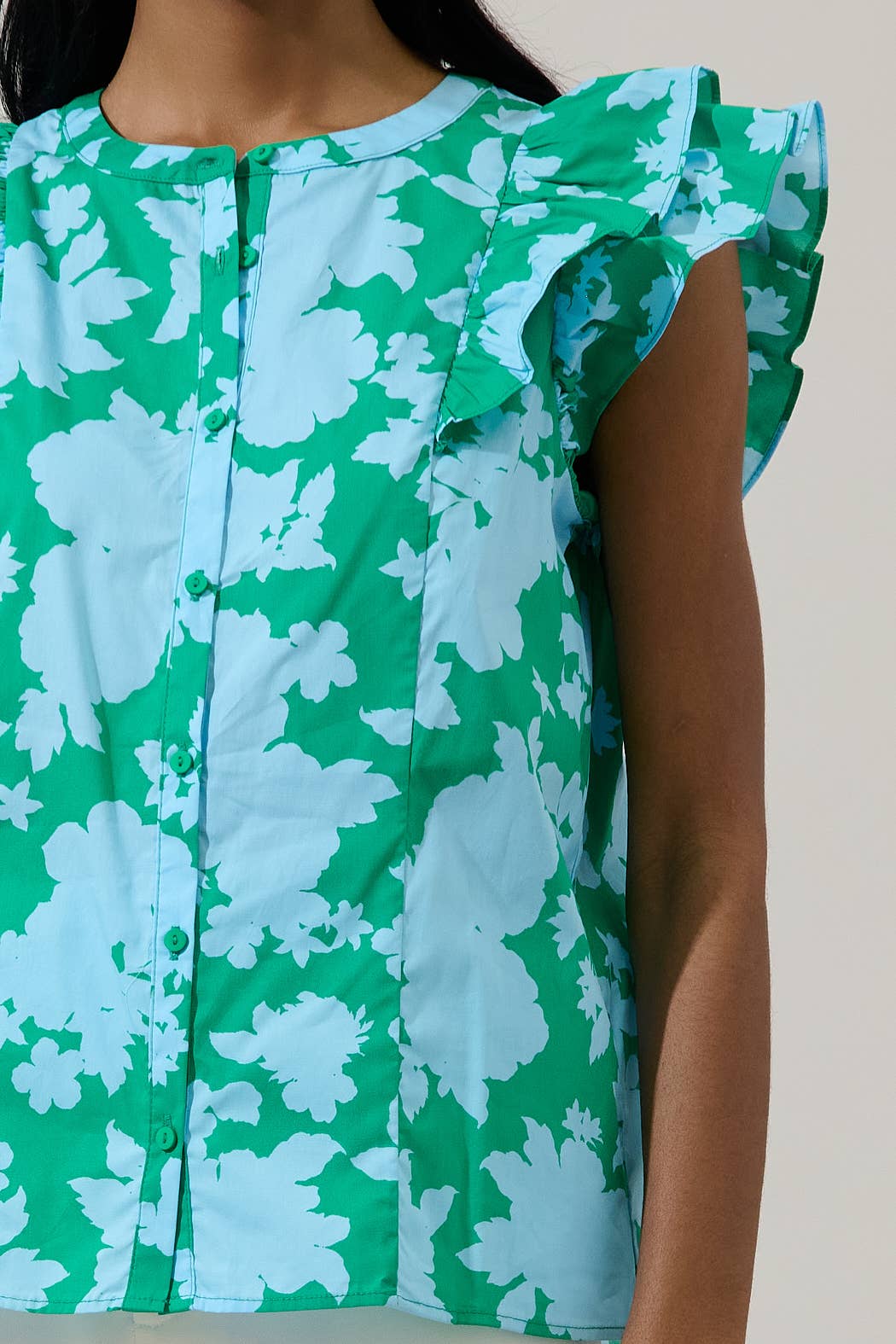Sugarlips - Riona Floral Sammi Button Down Ruffle Top