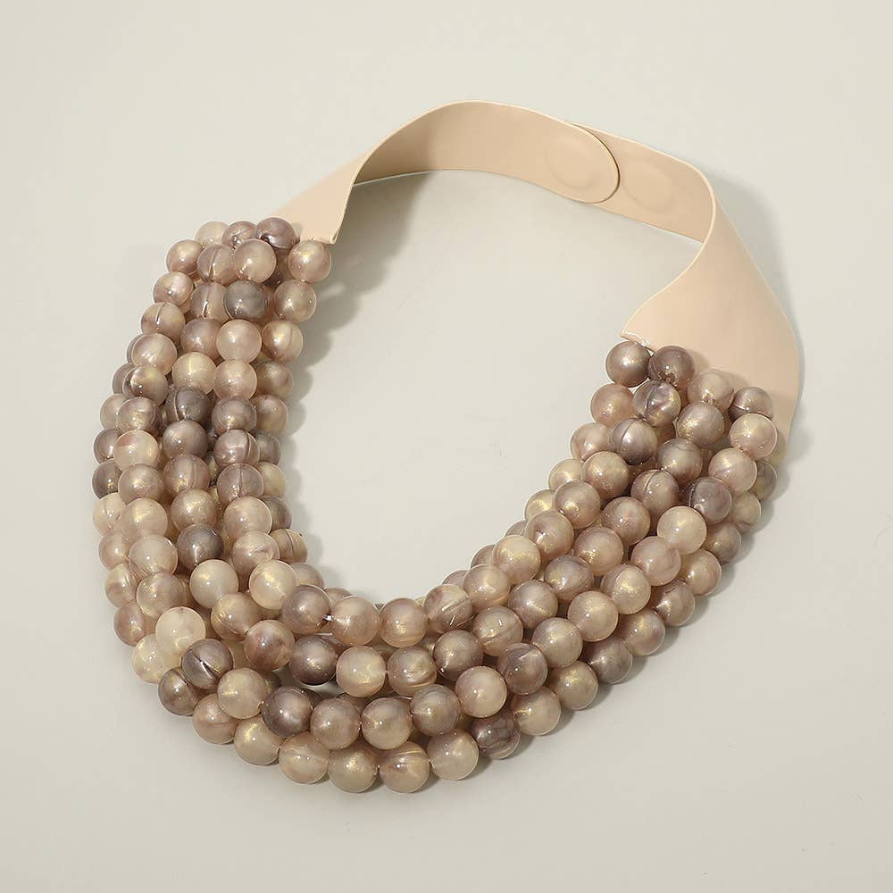 Sensibling Corp. - Marbled Ball Beaded Multi Layered Faux Leather Magnetic Collar Necklace