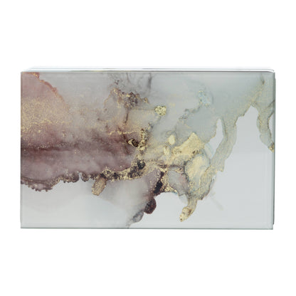 Sagebrook Home - Decorative Box - White/Beige/Gold Wood Abstract, 8x3 in.