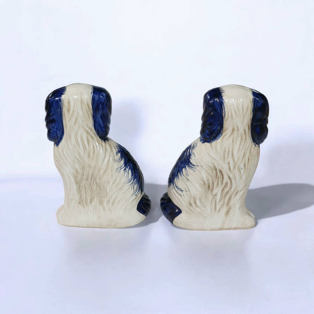 AA Importing - Blue and White Ceramic Staffordshire Dog Pair