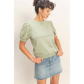 Double Zero - Puff Sleeve V-Stitch Crew Neck Top