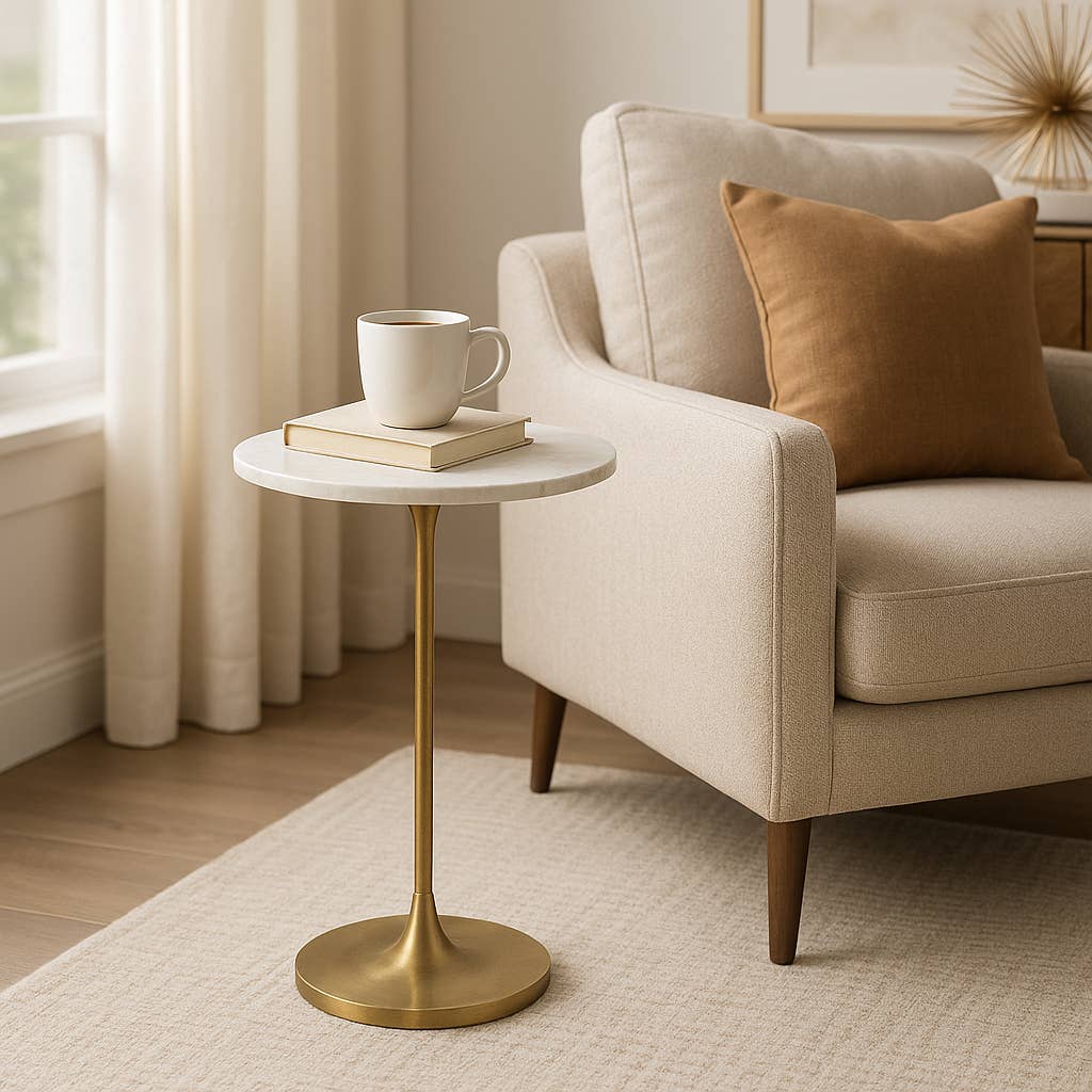 Sagebrook Home - End Table - Gold/White Marble Top Metal Round Base, 24 in.