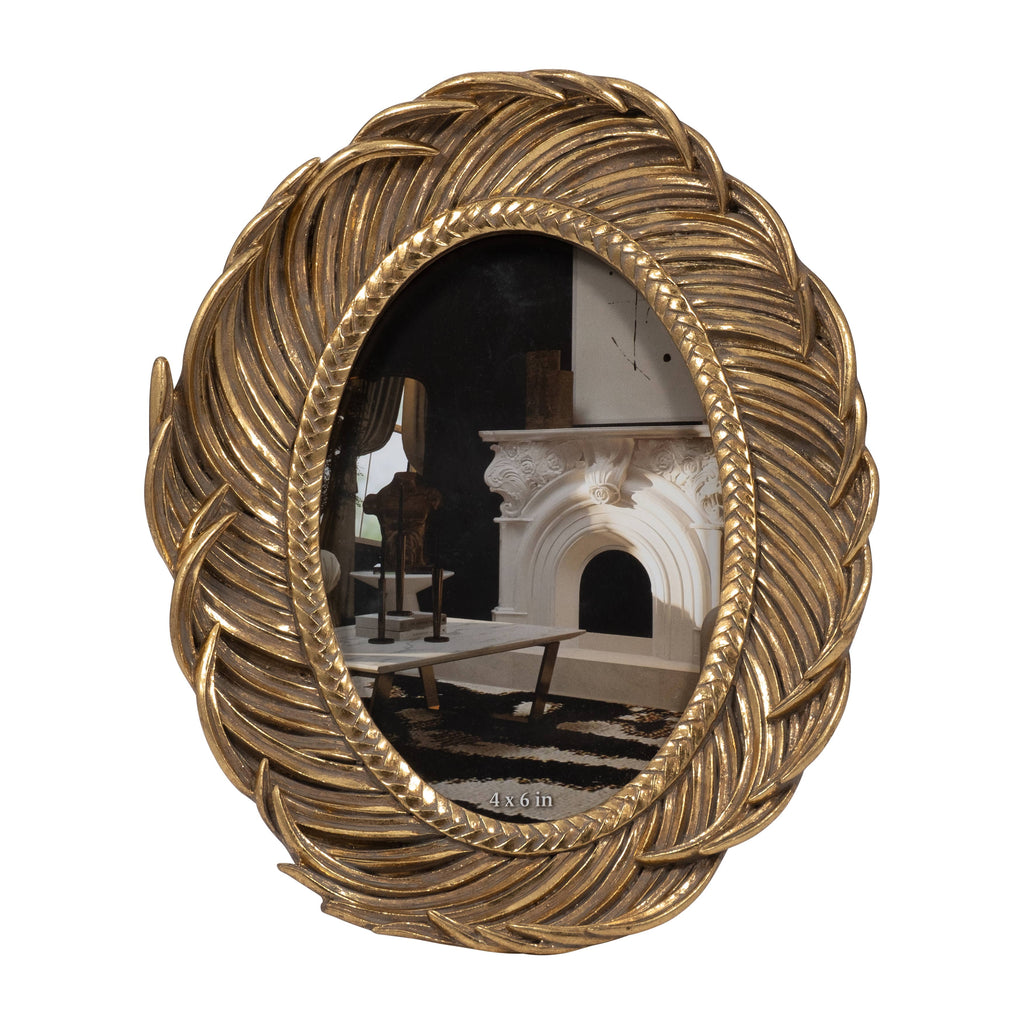 Sagebrook Home Gold Polyresin Feathers Around Oval Photo Frame, 4x6 in.