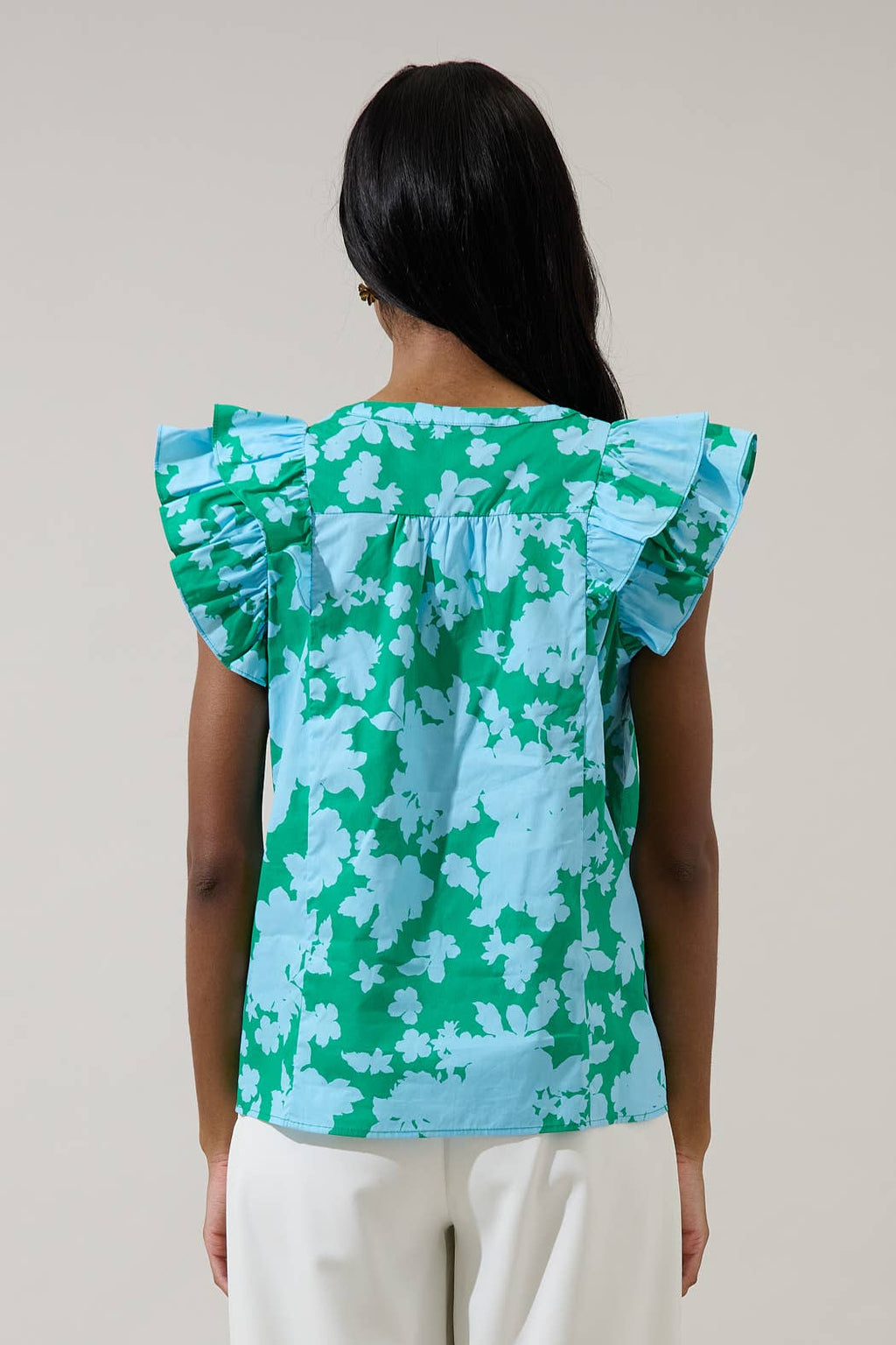 Sugarlips - Riona Floral Sammi Button Down Ruffle Top